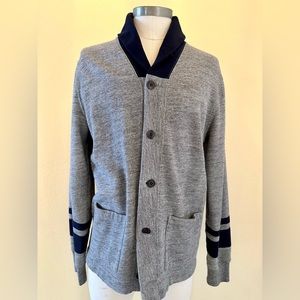 J.Crew Men’s Shawl Collar Vintage Fleece Cardigan with Varsity Stripes